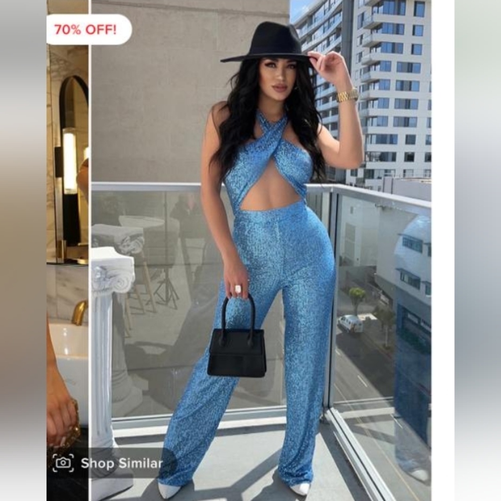 Shine on sequins jumpsuit blue L